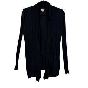 Splendid Sayer Cardigan Black Open Front Ribbed Lapel and Sleeves Size Medium